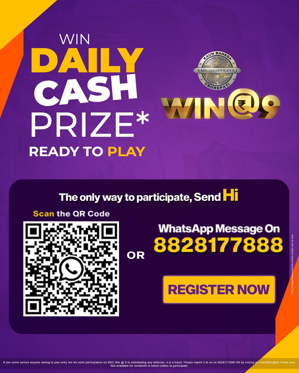 SonyTV's tweet photo. Win daily cash prize with KBC Win @ 9!
Register now✨
#KBCOnSony #KBCWin@9 https://t.co/5U5EApgccM