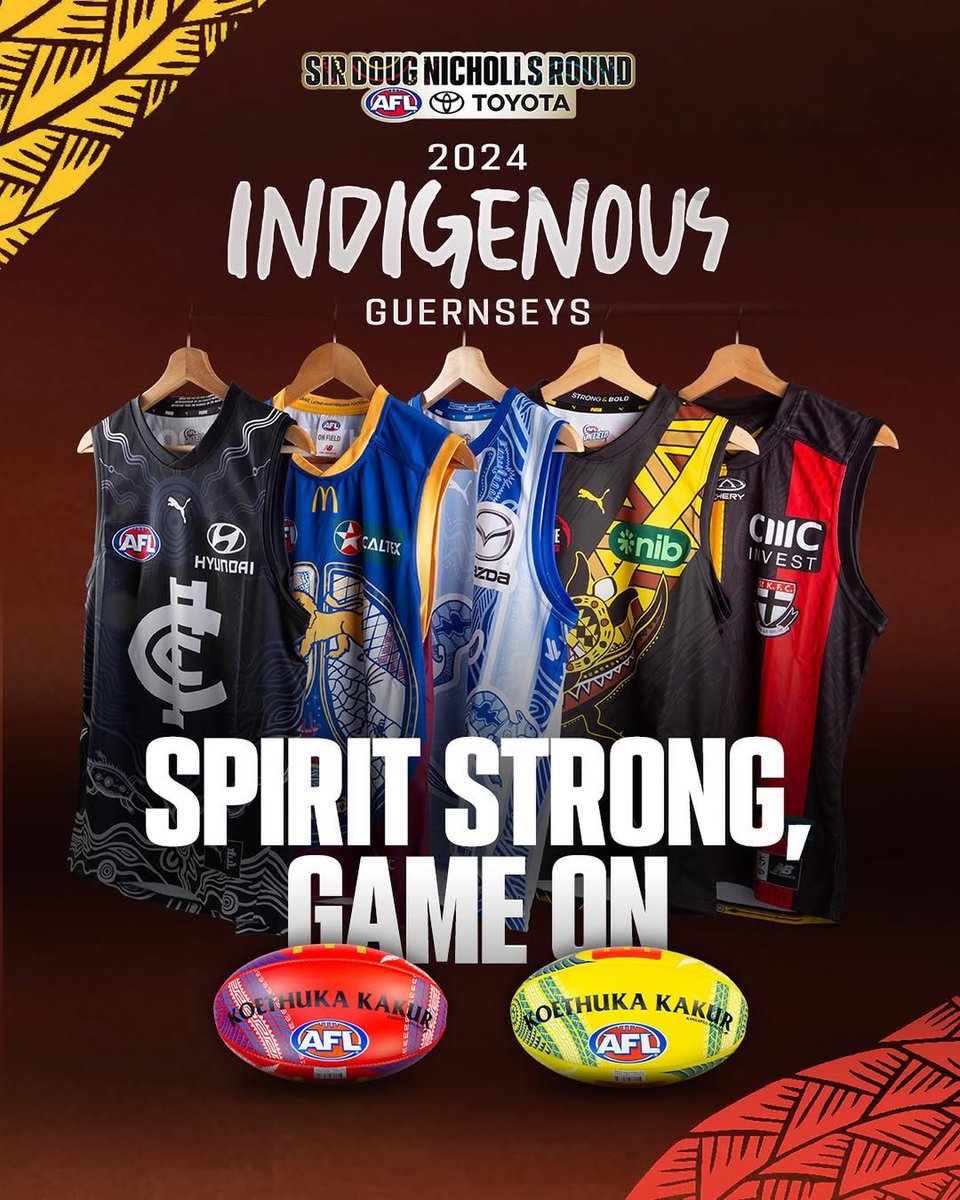 Sir Doug Nicholls Round continues tonight. ✨ The club Indigenous guernseys are a key piece of story-telling across the round. These guernseys highlight our connections to Indigenous cultures, and the importance of Sir Doug Nicholls Round to Aboriginal and Torres Strait Islanders