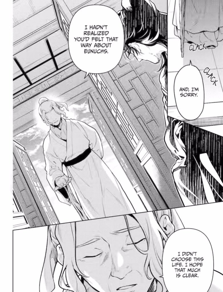 Yonaluvss's tweet image. The apothecary diaries chapter 78.2 spoilers

LMAO Lakan was stressing out when Luomen heard him talking about Jinshi being a eunuch and Luomen started teasing him to make him feel bad 😭
