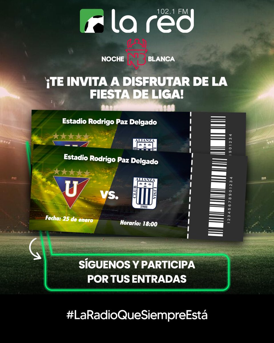 SORTEO ⚽️🔥 Nos vamos a la Noche Blanca. Instrucciones para ganar: 

1. Seguirnos La Red Ecuador 
2. Comenta a qué jugador te emociona ver en esta noche especial ⭐️
3. Dale RT a este post 

Anunciamos ganador hoy a las 5pm en nuestras redes 🎙️