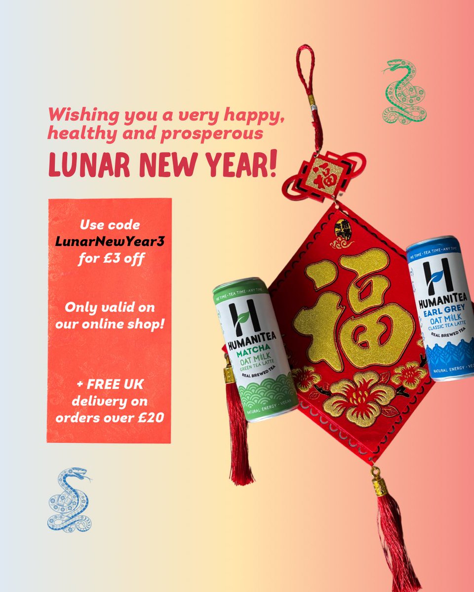 #LunarNewYear is just around the corner! 🧧🐍 To celebrate the arrival of the #YearOfTheSnake we are offering £3 off any online order via our website. Just use the code LunarNewYear3 and remember you can get FREE UK delivery on orders over £20!

humanitea.co.uk/shop/