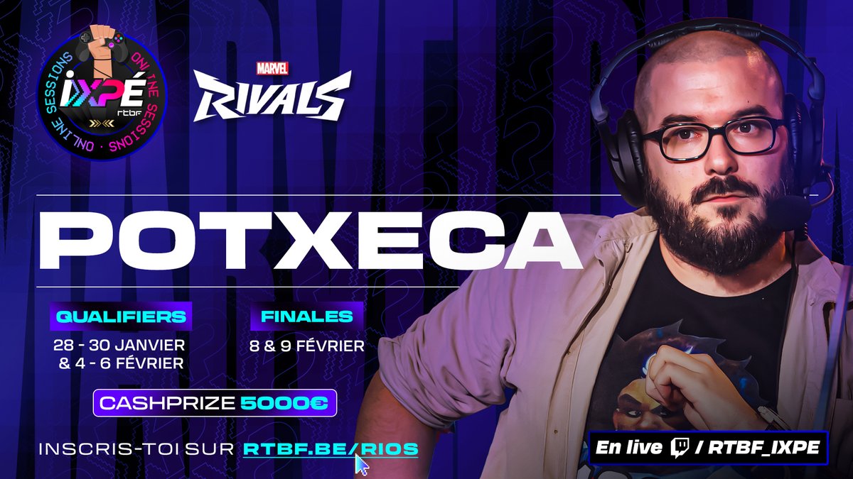 💰 5000€ de cashprize sur MARVEL RIVALS avec RTBF iXPé 💰

1️⃣ Inscrivez vous pour participer dès MARDI 28/01 aux qualifications: rtbf.be/rios
 2⃣ Très hâte d'être au cast sur Twitch.tv/RTBF_iXPe !
 3⃣ Nan mais vraiment inscrivez vous 🥳

Coucou <a href="/TeamPepsMAX/">TEAM PEPS</a> ?😉