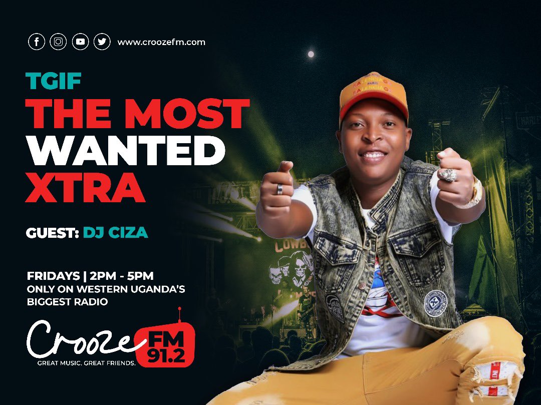 chosen_martinz's tweet image. Mbarara people, we are in your hood @DjCiza and the entire #CizaGang crew live @912CroozeFM this Friday from 2pm till 5pm.
#TGIF 
#TheMostWantedXtra 
Tune in for the best hits across the 🌍