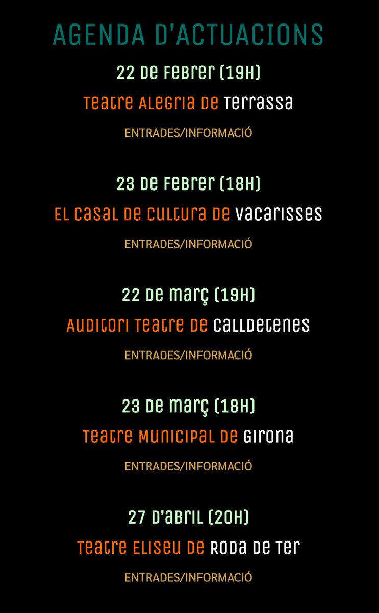 El disc de l'espectacle #NomésLesFlors ha rebut el <a href="/PremisOvidi/">el COM</a> i estem tan contents que us proposem de venir a escoltar-lo en directe en aquests bolos que tenim les pròximes setmanes a #Terrassa #Vacarisses #Calldetenes #Girona i #RodaDeTer.
 
Entrades -> nlf.cat