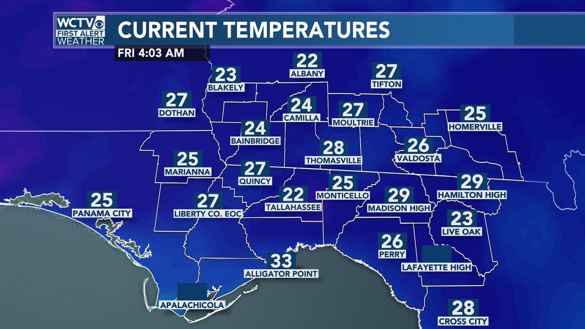 robnucatola's tweet photo. 4am Temperatures on this COLD Friday. Many areas got down to 32 by 8pm last night and will still be below freezing at least until 9am today. #bigCOLD https://t.co/wcHizlNidL