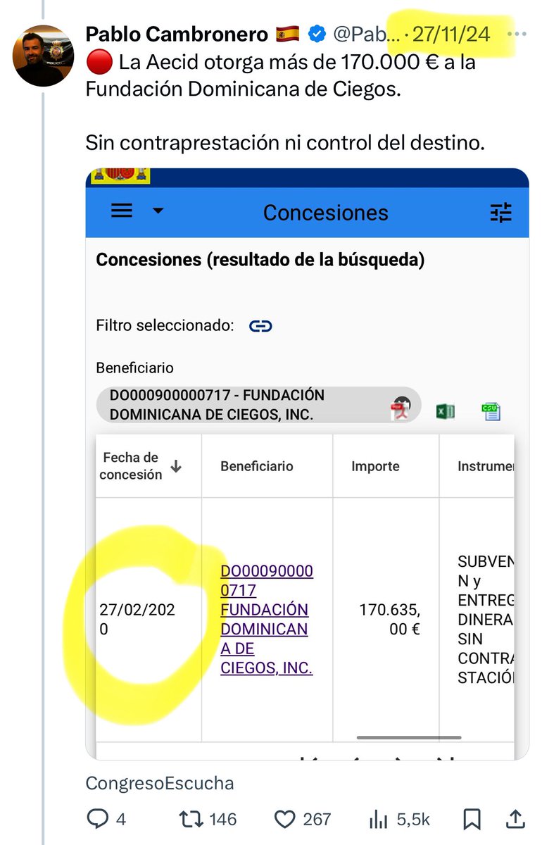 PabloCamPiq's tweet photo. 🔴 OJO A ESTO.

Hemos estado investigando y publicando las “ayudas públicas” que la @AECID_es ha repartido y reparte por el mundo.

El 27/11/2024 publicamos las de REPÚBLICA DOMINICANA 🇩🇴. 

Pues HOY HAN DESAPARECIDO DE LA WEB LAS AYUDAS DE 2020. Han sido borradas. ¿Por qué? https://t.co/4eXu4LpR2w