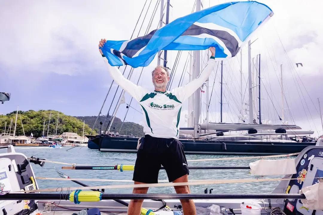 KalaharianSon's tweet photo. Congratulations Champ Marc Germiquet🇧🇼 

The 1st Motswana to row across the ocean. from La Gomera in the Canary Islands to English Harbour in Antigua, in 43 days, 7 hours, and 21 minutes. 
Re motlotlo ka wena! https://t.co/5W0tf8v5GJ
