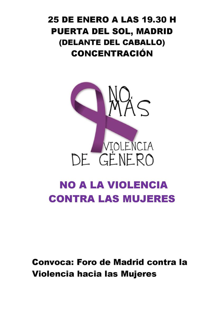 clinicadator's tweet photo. Como cada 25, mañana, #25enero25 estaremos en la #PuertadelSol acompañando al #movimientofeministademadrid 
#Feminismo
#NiUnaMás 
#NiUnaMenos https://t.co/e4Hf8Kl1c6