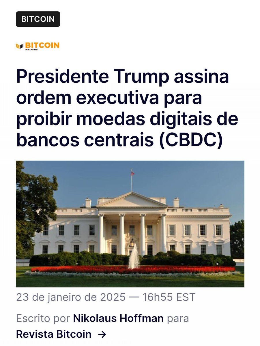 Hoje, o presidente dos EUA, Donald Trump, assinou uma ordem executiva (EO)  relacionada ao Bitcoin e à criptomoeda, intitulada “Fortalecendo a  liderança americana em tecnologia financeira digital”.  https://t.co/3Cs3qU49dO