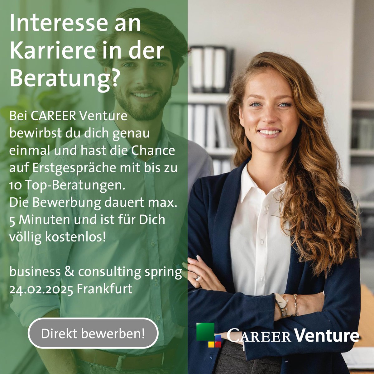 Letzte Plätze für die CAREER Venture business &amp; consulting spring 24.02.25 Frankfurt. Jetzt bewerben: career-venture.de/termine/busine… Kostenlose Teilnahme, Verpflegung, Programm, Übernahme der Reise- und Übernachtungskosten. #frankfurt #beratung #consulting #karrieremesse #jobs #jobmesse