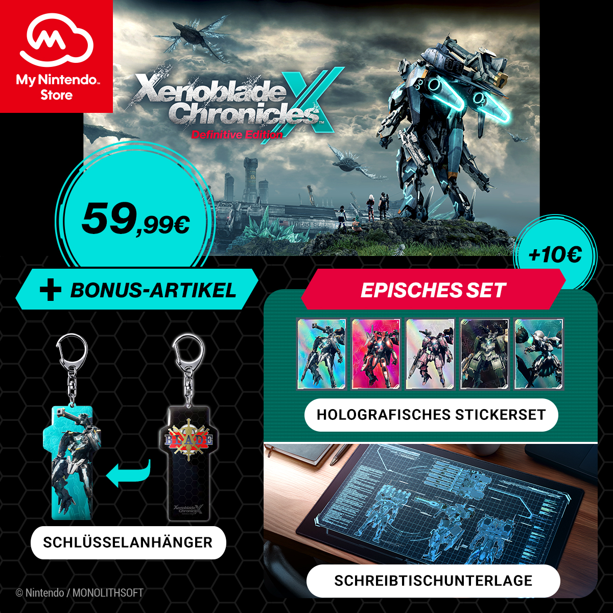 Ihr könnt jetzt das epische Set von #XenobladeChronicles X: Definitive Edition mit einem physischen Spiel, einer Schreibtischunterlage und einem holografischen Stickerset vorbestellen, das im #MyNintendoStore für zusätzliche 10€ erhältlich ist! 

🛒: ntdo.com/6017fivuW