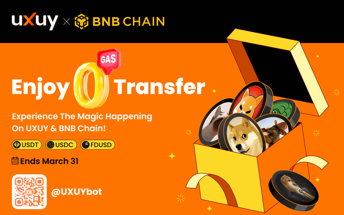 uxuycom's tweet photo. 🎉 UXUY x @BNBCHAIN  Gas-Free Event Continues!

Start 2025 the right way! Transfer #USDT, #USDC, and #FDUSD with ZERO fees until 3/31.

⏳ Time is ticking! Join now through UXUY Wallet or UXUY Telegram Wallet and claim your rewards before it’s too late!

1⃣ UXUY Wallet app: https://t.co/kOHH50EfAF
2⃣ UXUY Telegram Wallet: https://t.co/cx2xYL2yMN