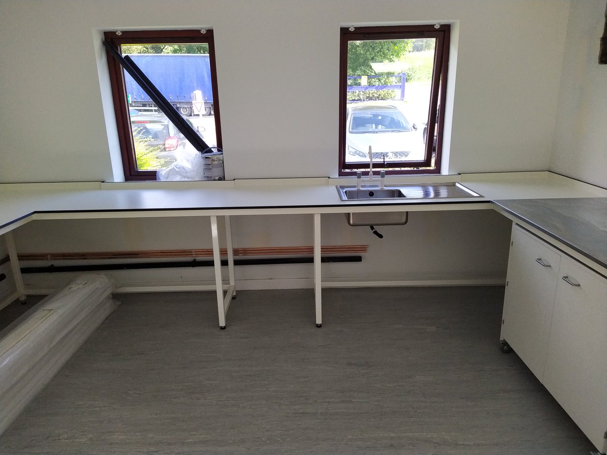 new_lab's tweet photo. A custom laboratory refit designed and manufactured in-house and installed by our team - including a Trespa worktop on a steel frame, galvanised steel worktop and mobile cupboards.
 
#LabTable #MadeInBritain #MadeInYorkshire #EnablingScience #Trespa #LabFurniture #LabSinks https://t.co/012u5pVPnb