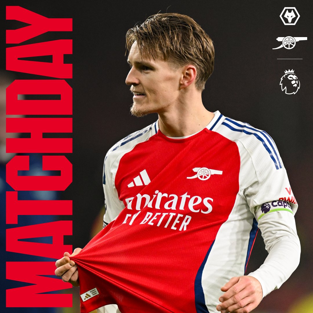 Arsenal's tweet photo. 🔴 𝗠𝗔𝗧𝗖𝗛𝘿𝘼𝙔 ⚪️

🆚 Wolves
🕒 3pm (UK)
🏆 Premier League
🏟 Molineux Stadium https://t.co/X9Pnn3Oopr