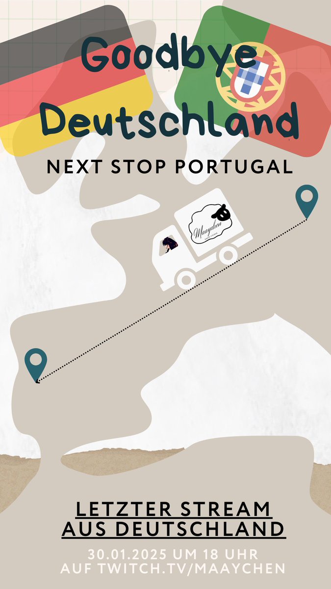 Am 30.01. findet der Goodbye Deutschland Stream statt. Die nächsten Streams finden ab da an immer in Portugal statt. Ich wollte mit euch zusammen den Abend gemütlich mit Just Chatting und GeoGuessr ausklingen lassen und euch eine Info geben wie es ab Februar/März weitergehen wird
