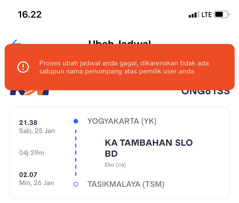 _Adenn_'s tweet photo. @KAI121 halo min, saya mau ubah jadwal keberangkatan lewat KAI Access bagaimana caranya ya? 
Sudah saya coba tetapi muncul notif demikian ini bagaimana maksudnya ya min? https://t.co/U5GmSMu6kf