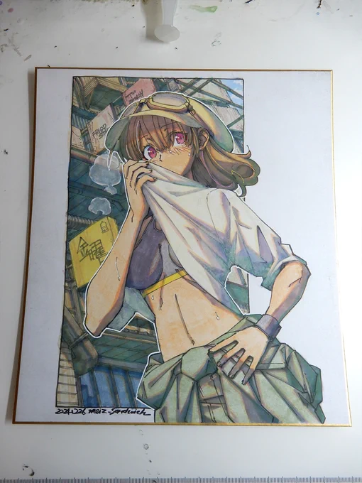 【アナログ2246:師走貴子の書き入れ時】冬でも汗が流れる仕事量。#水彩 #原画 #色紙 #アナログ絵 