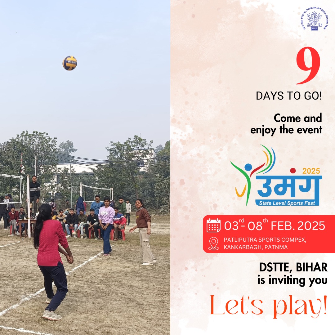 DSTTEBihar's tweet photo. विज्ञान, प्रावैधिकी एवं तकनीकी शिक्षा विभाग, बिहार सरकार द्वारा राज्य स्तरीय खेल महोत्सव 'उमंग-2025' का आयोजन किया जा रहा है। 3 से 8 फरवरी तक, पाटलिपुत्र खेल परिसर में !
@NitishKumar @IPRDBihar @BiharEducation_ @BSSABihar
#games #healthybody #healthmind #dstte #umamg https://t.co/80aGuXyR7t