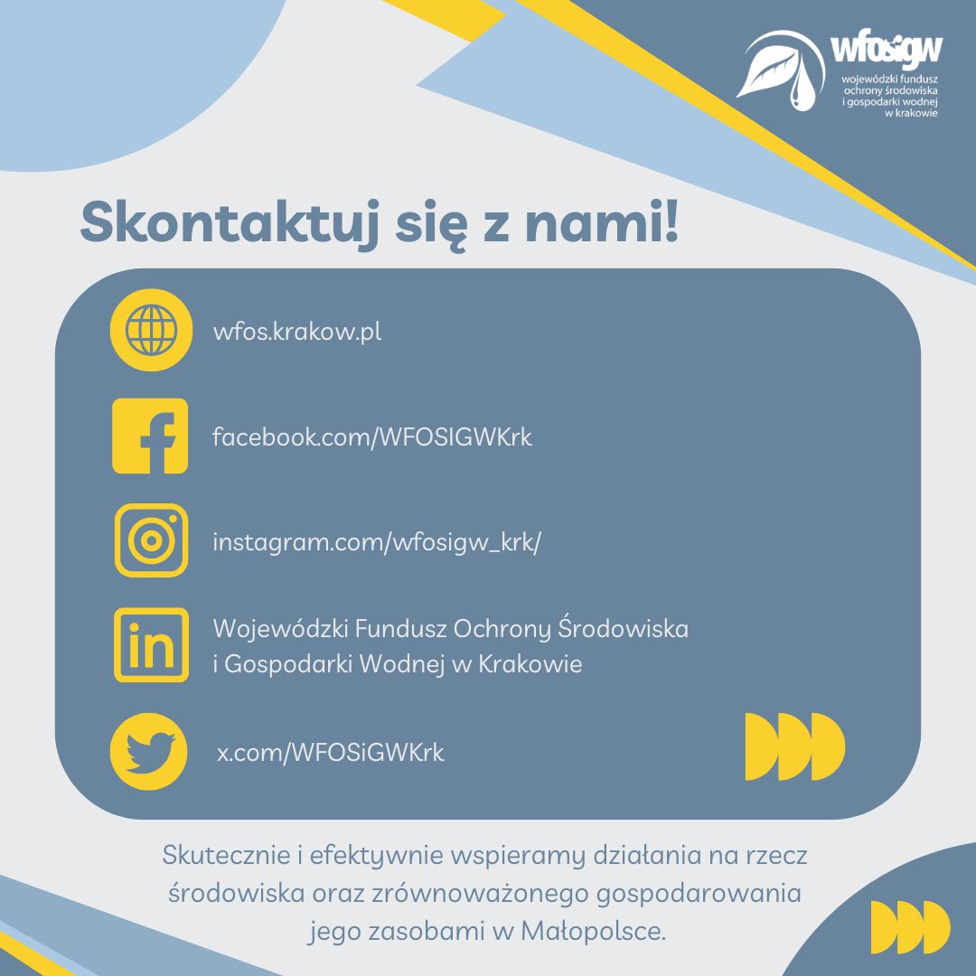 🎉 Zapraszamy na nasze profile w SM 🎉

📲 Znajdziecie nas na:
✔️ Facebook: facebook.com/WFOSIGWKrk
✔️ Instagram: instagram.com/wfosigw_krk
✔️ LinkedIn: linkedin.com/company/979241…
✔️ Twitter: x.com/WFOSiGWKrk

Dołącz do naszej społeczności bo razem #TworzymyDobryKlimat! 💚