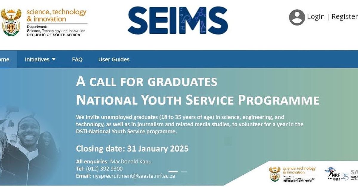Official_TUT's tweet photo. Hey, TUT Fam! It's Plug Friday.🔌
The Department of Science, Technology and Innovation is looking for unemployed graduates to be part of their National Youth Service programme.
#FromGood2Great
#ThePeoplesUniversity
#PlugFriday https://t.co/maVgJY5yYA