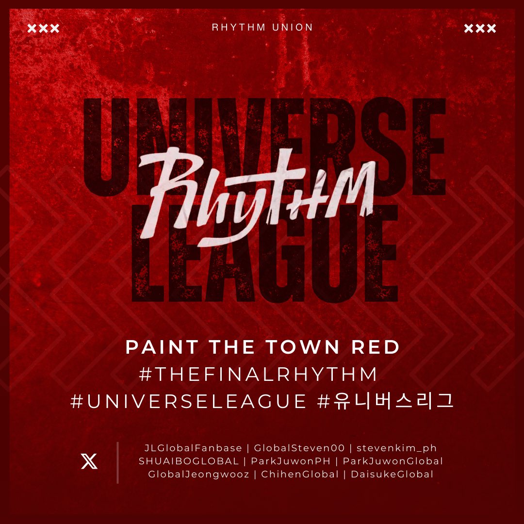 ParkJuwonGlobal's tweet image. [🎉] TAG PARTY!

Let’s unite tonight! It’s time for another hashtag party with Team Rhythm! Let’s take over and paint this town red! Who are we? Team Rhythm! 🔥

PAINT THE TOWN RED
#JuwONE_WITH_RHYTHM
#TheFinalRhythm 
#팀리듬 #유니버스리그
#UniverseLeague