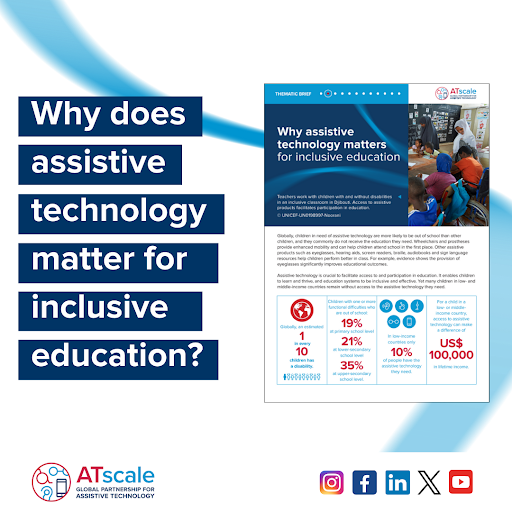 _ATscale's tweet photo. ❓Did you know children in need of #AssistiveTechnology are more likely to be out of school than other children?

On #EducationDay, discover why #AssistiveTechnology matters for #InclusiveEducation by reading our thematic brief: https://t.co/s3HBEFSsJ1

@UNICEF @EduCannotWait https://t.co/Q1C1bFiXOM