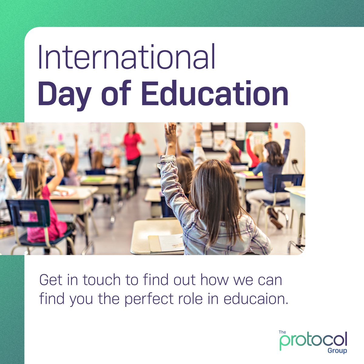 Protocol_Rec's tweet photo. Working in education is a powerful, valuable career choice, building up the youth of tomorrow &amp; enabling them to make a difference in the world. The Protocol Group can support you in finding a role in education that reflects your interests &amp; passions! https://t.co/lR9nZ0swJn https://t.co/gnxEiNvEDN
