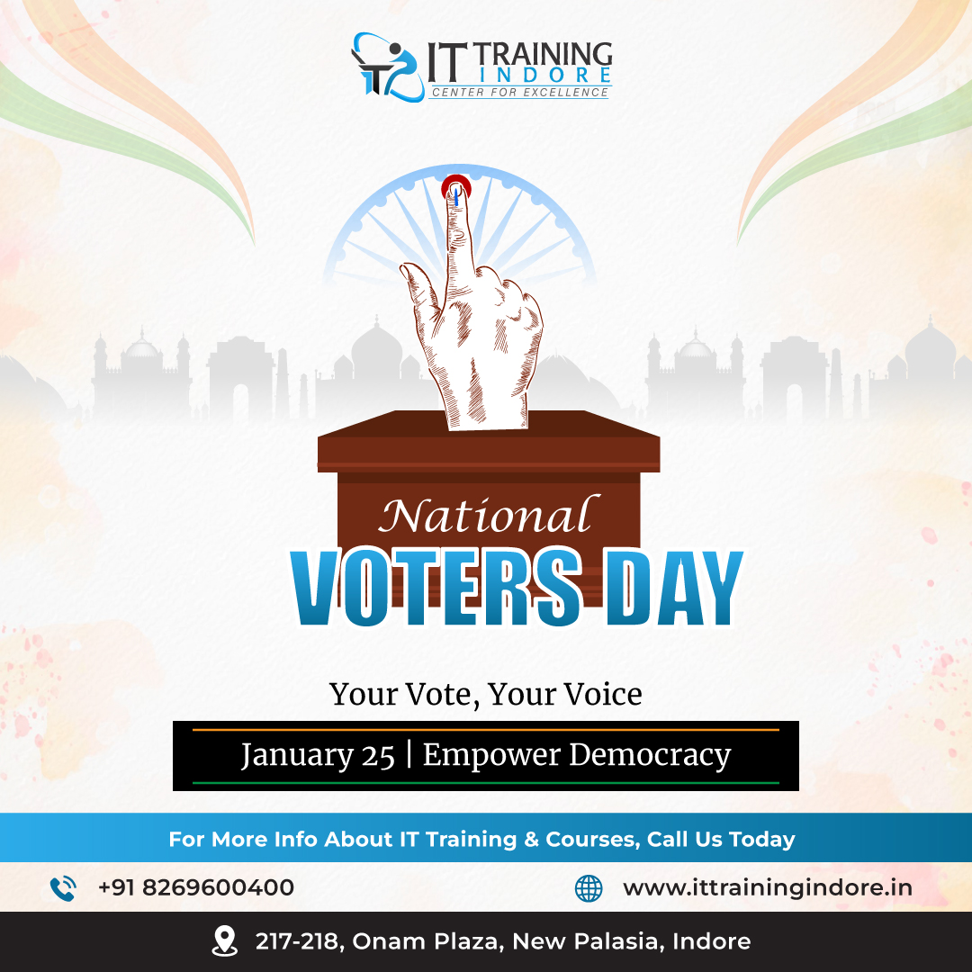 ITIndore's tweet photo. On this #NationalVotersDay, let’s celebrate the power of #Democracy! 🗳️✨

Every vote matters, and your voice shapes the future.

For more information, call us on +91 826 960 0400
https://t.co/fcR0Nx6Pmu

#PledgeToVote  #YourVoteMatters #India #Empowerment #ITTrainingIndore https://t.co/TPhZ3QJSzk