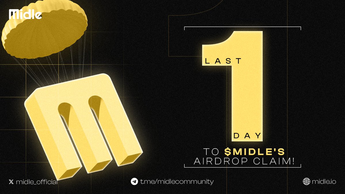 midle_official's tweet photo. Last 1 day for $MIDLE Airdrop Claim! ⏳

There is only 1 day left until your $MIDLE Airdrop and you will be able to check your eligibility and claim your tokens. https://t.co/3EzICHjmZn