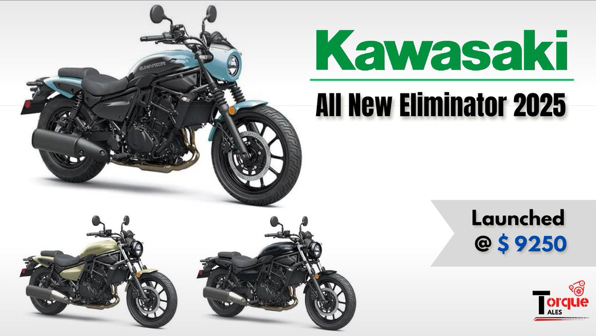 TorqueTales317's tweet image. Kawasaki has unveiled the 2025 Eliminator, reimagining its legendary cruiser for a new era. The 2025 Eliminator comes in two variants, Standard Variant (649cc) &amp;amp; Entry Variant (400cc)

Read more @ torque-tales.blogspot.com/2025/01/2025-k…

#Torquetales #Adventurebikes #TrendingNow #Kawasaki