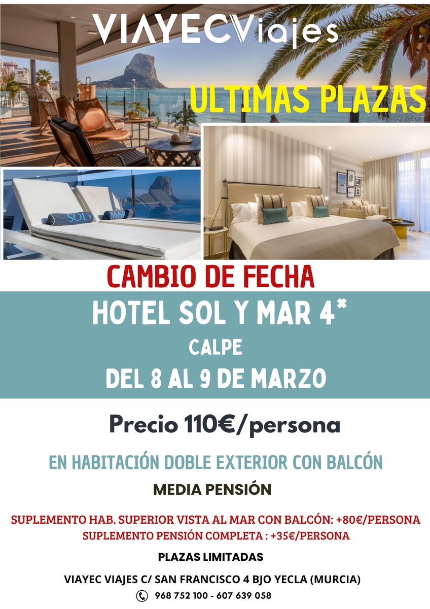 ¡¡CAMBIO DE FECHA!!

Escapada fin de semana en Calpe

Fechas: 8 al 9 de marzo (1 noche)

Régimen: Media pensión

Solo Adultos

Últimas plazas