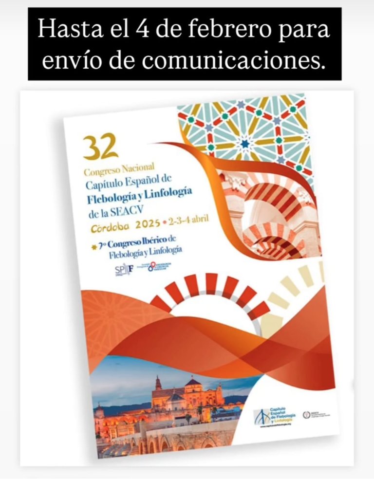 FlebologiaSEACV's tweet photo. 🗓️ Os recordamos que hasta el 4 de febrero está abierto el plazo para el envío de comunicaciones al 32º Congreso Nacional del Capítulo Español de Flebología y Linfología (CEFyL).
💻 Envíanos tu comunicación y sé parte de este evento
#CongresoCEFyL #Flebologia #Linfologia #CEFyL https://t.co/j1lRq8olSl