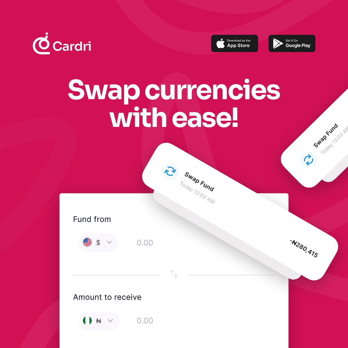 cardrifinance's tweet photo. Say goodbye to exchange rate worries! With Cardri, seamlessly swap NGN to USD, GBP, EUR, and more. Convenience at your fingertips.
#CurrencySwap #Cardri https://t.co/E7QPr4ZRRT