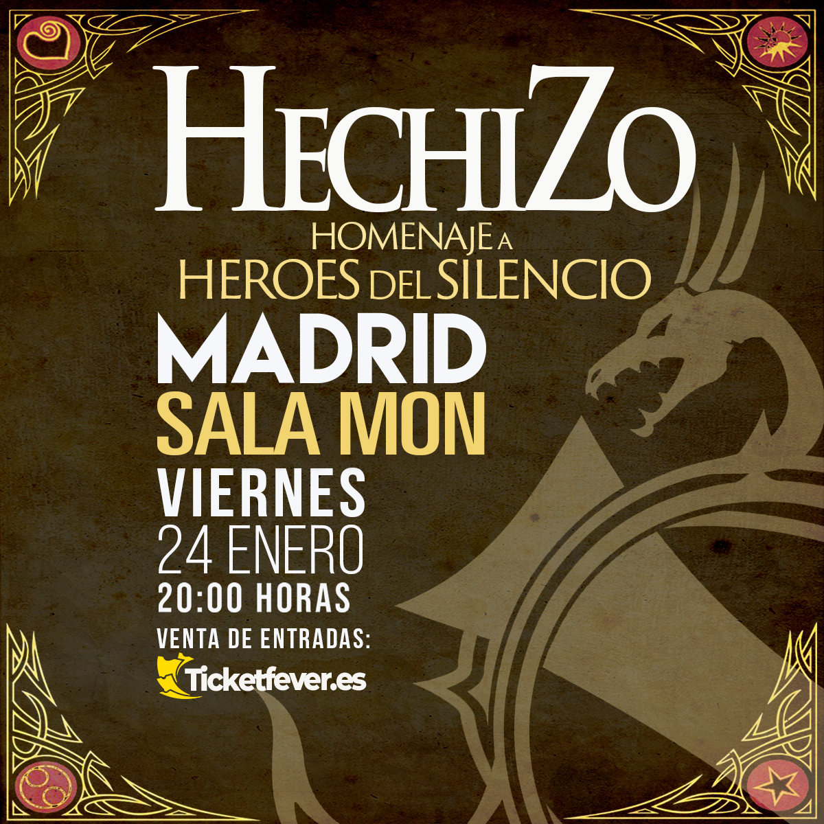 Esta noche vive el gran homenaje a Héroes del silencio con <a href="/HechizoHeroes/">Hechizo Homenaje</a> en la <a href="/SalaMonMadrid/">Sala MON Live</a> 
¡Últimas entradas!
ticketfever.es/es/events/hech…