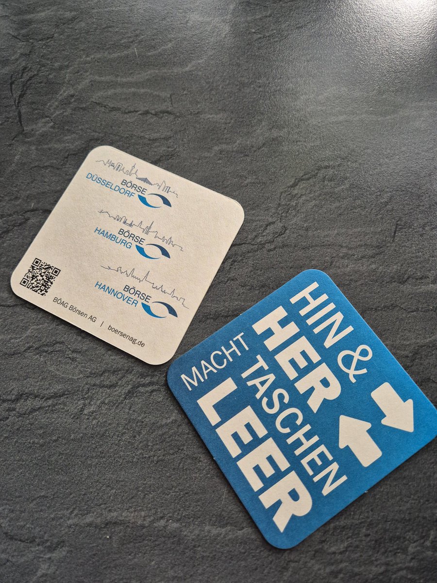 Ich mag ja das Merchandise der Börse Düsseldorf. Aber hat irgendwer eine Idee, welches Getränk heute Abend da drauf stehen sollte? 🤔