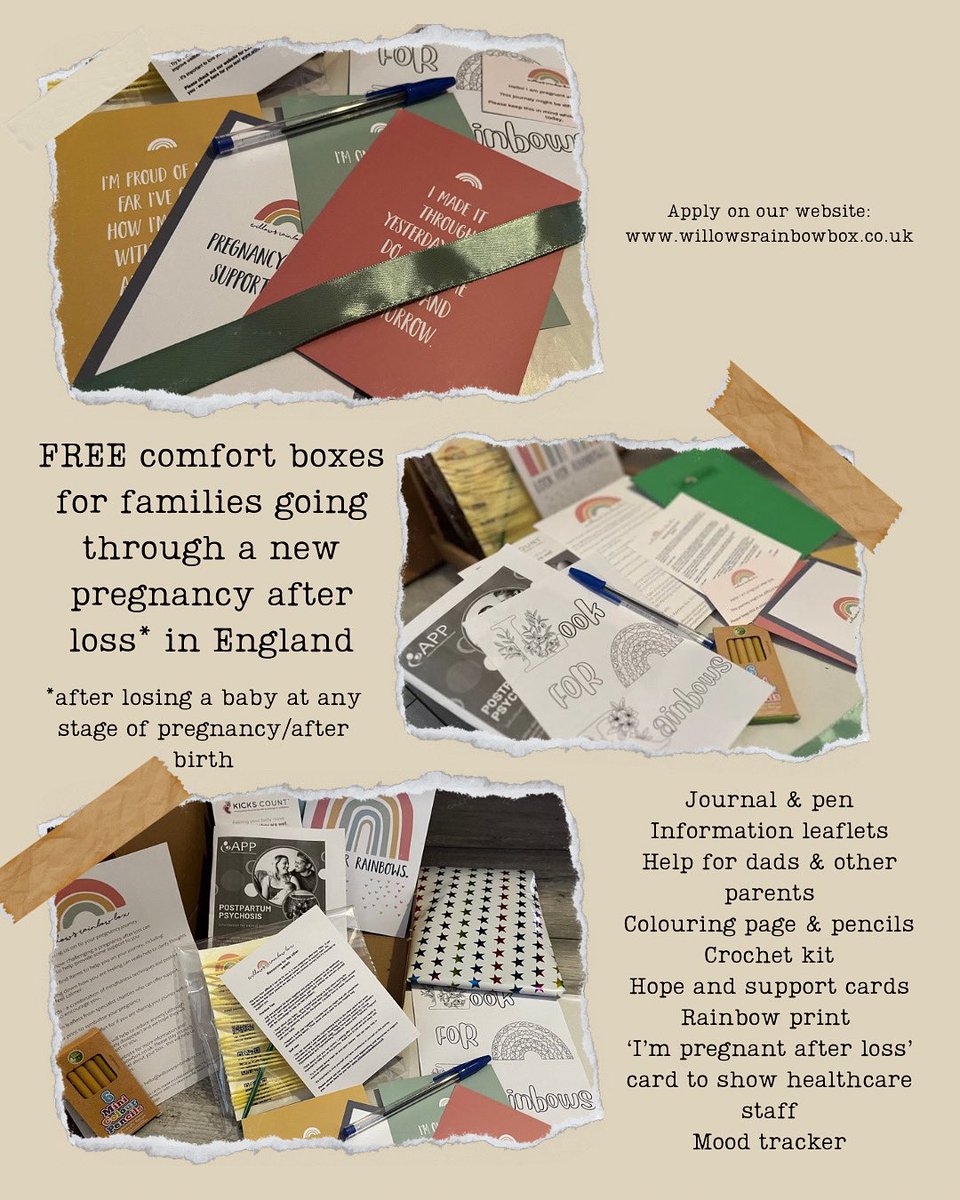 FREE comfort boxes for families pregnant after loss in England. Apply here: willowsrainbowbox.co.uk
