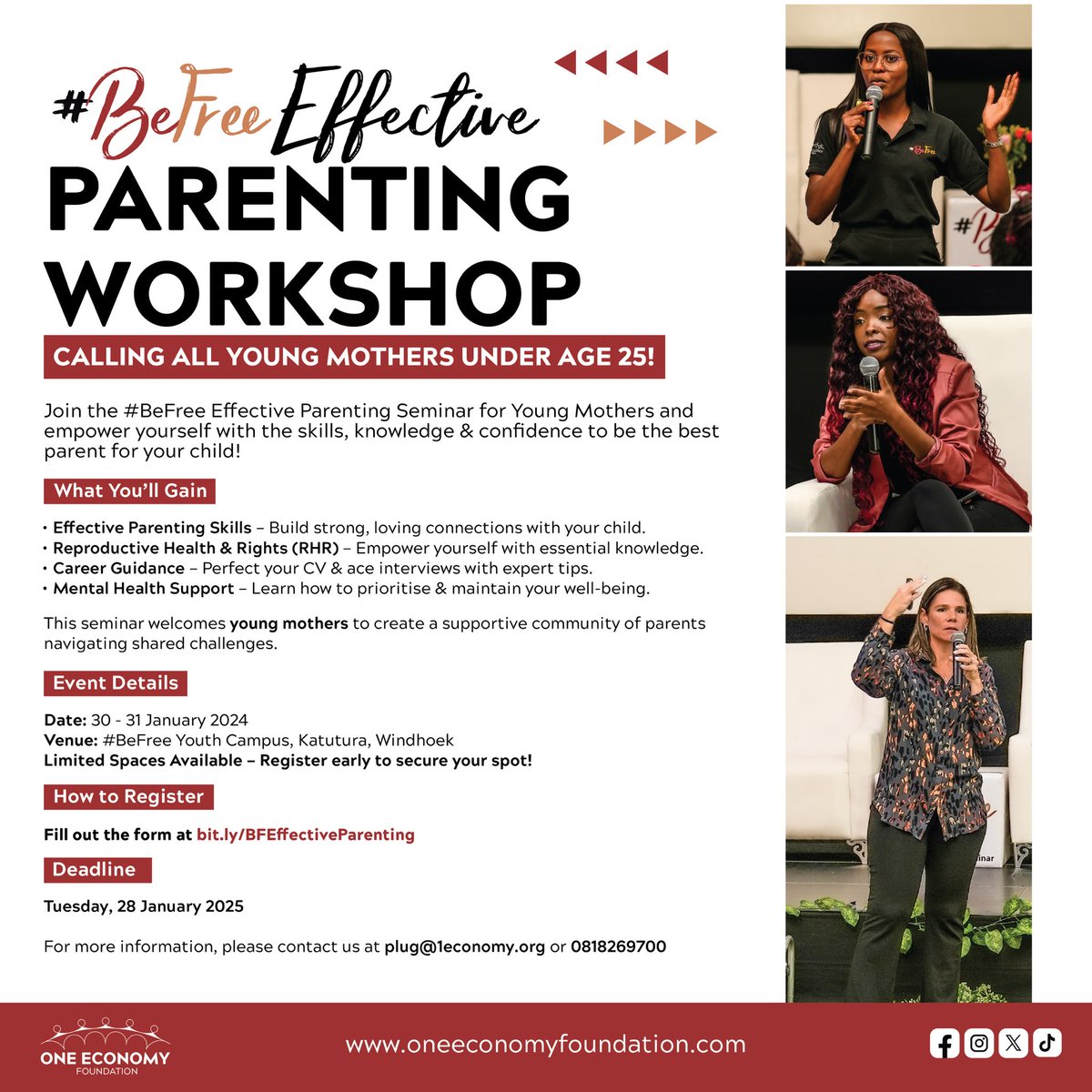 BeFreeYouth's tweet photo. 📣 We are calling young mothers under 25 to join the #BeFree Effective Parenting Workshop!

Join us on 30-31 Jan and empower yourself with the skills, knowledge &amp; confidence to be the best parent for your child! ❤️

📌 Register early to secure your spot: https://t.co/KdbSk2JlEz https://t.co/UhfOGuSVVt