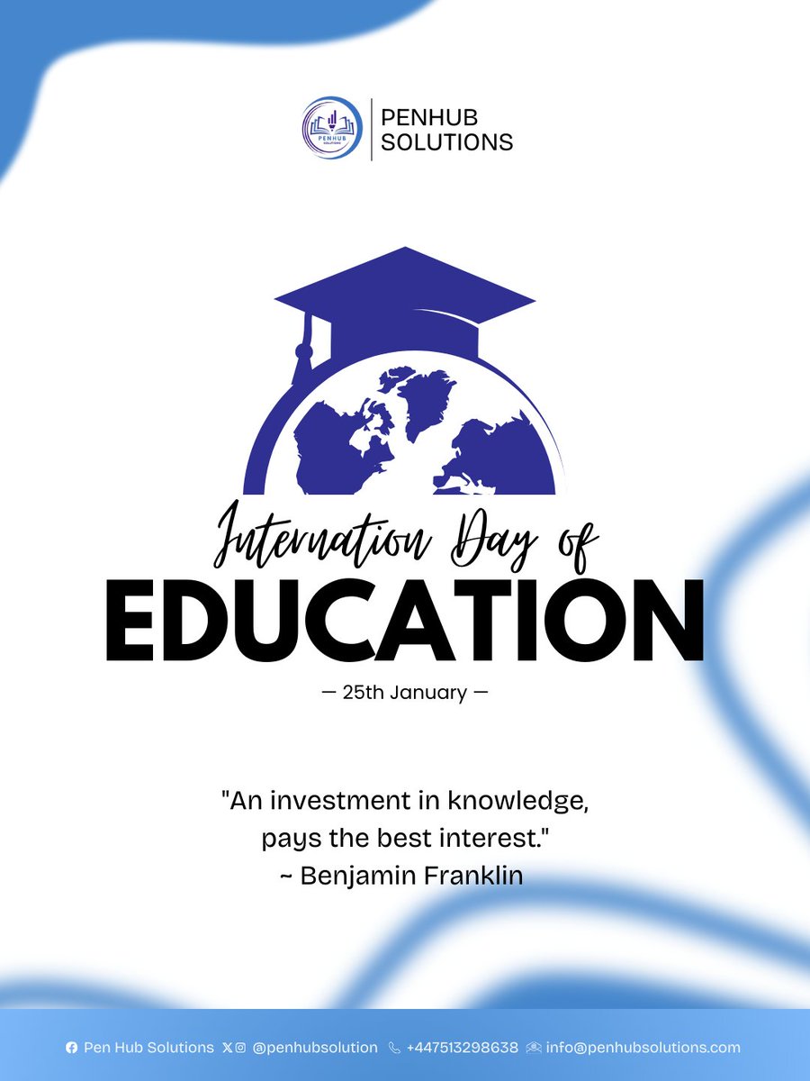PenHubSolutions's tweet image. Education empowers, inspires, and transforms. At #PenHubSolutions, we’re here to support your journey—whether it’s assignments, research, resumes, or business plans.
Together, let’s achieve greatness!
#InternationalDayOfEducation #EducationDay #AcademicExcellence