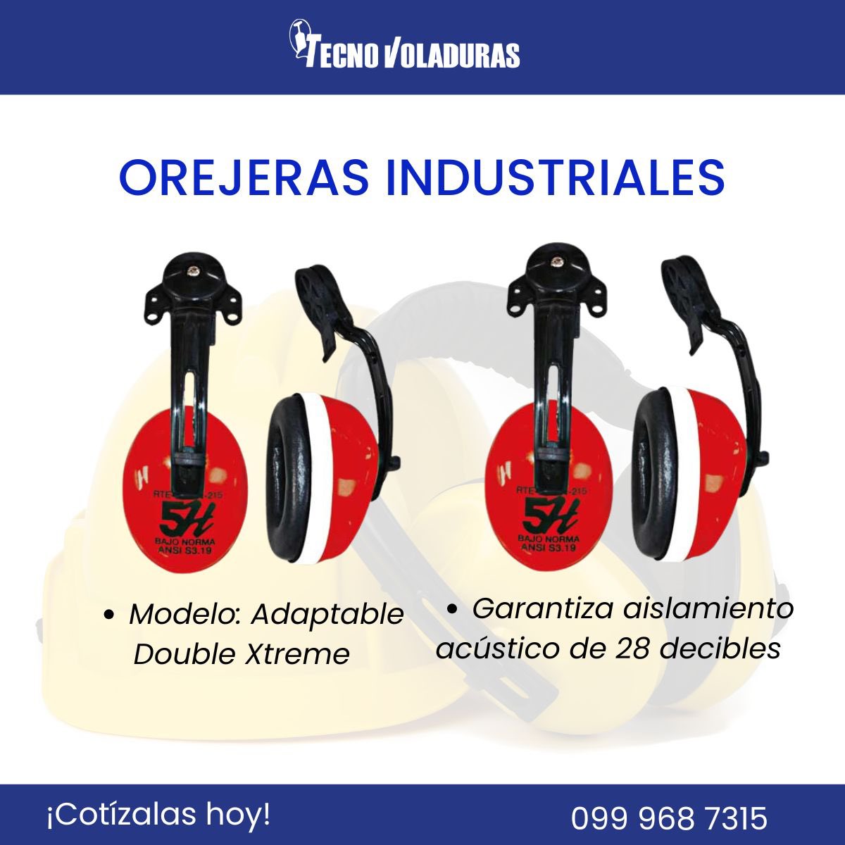 Tecnovoladuras_'s tweet photo. #EPP Orejeras industriales adaptables para cascos. Garantiza el aislamiento acústico de 28 decibeles por su expansión de ventosa.

¡Tu seguridad es lo más importante!

#Tecnovoladuras #EPP #SeguridadIndustrial #Orejeras https://t.co/RfggZrZgpb