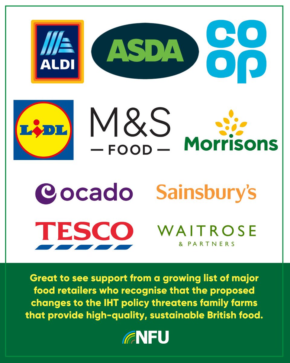 National Farmers' Union (@nfutweets) on Twitter photo The list of major food retailers is growing: <a href="/marksandspencer/">M&S</a>, <a href="/waitrose/">Waitrose & Partners</a> & <a href="/sainsburys/">Sainsbury's</a> have now publicly stated their shared concerns over the government’s proposed changes to inheritance tax following talks with the NFU.
Read more👉ow.ly/Y5kW50UMm0Q
#StopTheFamilyFarmTax The list of major food retailers is growing: <a href="/marksandspencer/">M&S</a>, <a href="/waitrose/">Waitrose & Partners</a> & <a href="/sainsburys/">Sainsbury's</a> have now publicly stated their shared concerns over the government’s proposed changes to inheritance tax following talks with the NFU.
Read more👉ow.ly/Y5kW50UMm0Q
#StopTheFamilyFarmTax