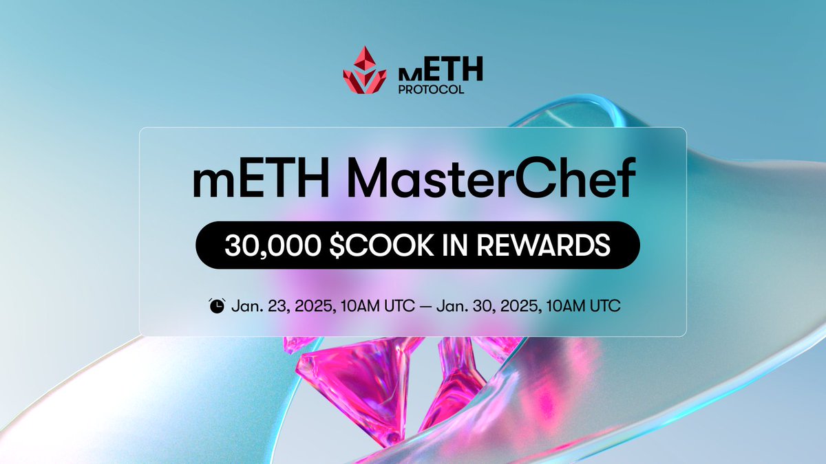 Introducing our mETH MasterChef course: 30,000 $COOK are up for grabs!

Jan. 23, 2025, 10AM UTC — Jan. 30, 2025, 10AM UTC

With the new look now in place, take this chance to showcase what you know about mETH Protocol, and earn extra rewards for doing so.

Learn more below.