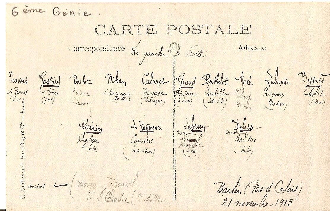 Le_Chtimiste's tweet image. GASTARD de Toures, BARLOT de Lussac, Travers de Rennes, BIHAN du Concarneau, GIRAUD de Noirterre (?), BERTHELLOT de Laballe, MACÉ de ?, LABROUSSE de Périgueux, BOSSARD de Chôlet, GUÉRIN de Sergilesse (?), LE TOQUEUX  LEBRUN, , DELYS, caporal, ..BARLIN (62)- #Chtimiste #6eRG