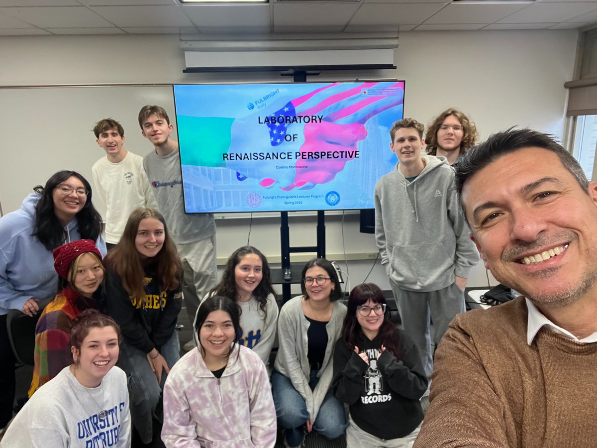 Fulbright Italy (@fulbrightit) on Twitter photo #fulbright is...
Il nostro Fulbrighter Cosimo Monteleone, negli USA con la borsa per Distinguished Lecturer, ci mostra un momento di relax con i suoi studenti della <a href="/PittTweet/">University of Pittsburgh</a> dove nello Spring Semester terrà un corso dal titolo "Laboratory of Reinaissance Perspectives". #fulbright is...
Il nostro Fulbrighter Cosimo Monteleone, negli USA con la borsa per Distinguished Lecturer, ci mostra un momento di relax con i suoi studenti della <a href="/PittTweet/">University of Pittsburgh</a> dove nello Spring Semester terrà un corso dal titolo "Laboratory of Reinaissance Perspectives".