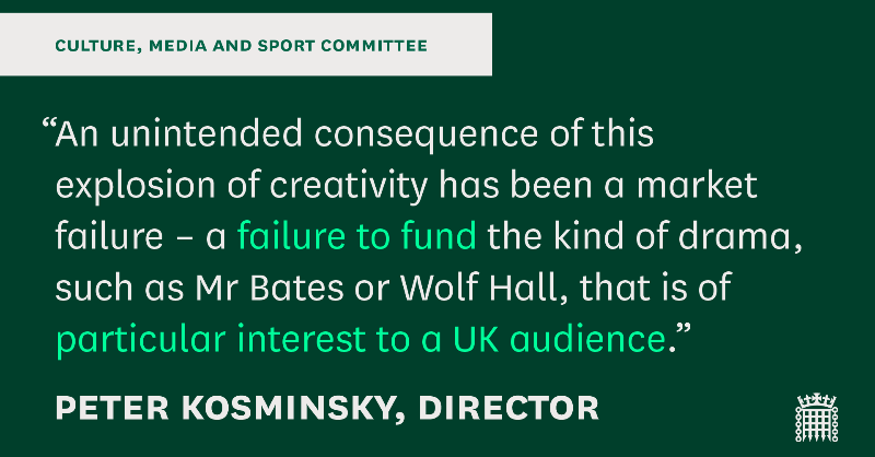 CommonsCMS's tweet photo. Ahead of our evidence session with @RhonddaBryant and @BFI next week, we have published evidence from Wolf Hall director Peter Kosminsky suggesting that serious changes are needed for the British high-end TV sector to continue to produce award-winning, conversation-setting shows.