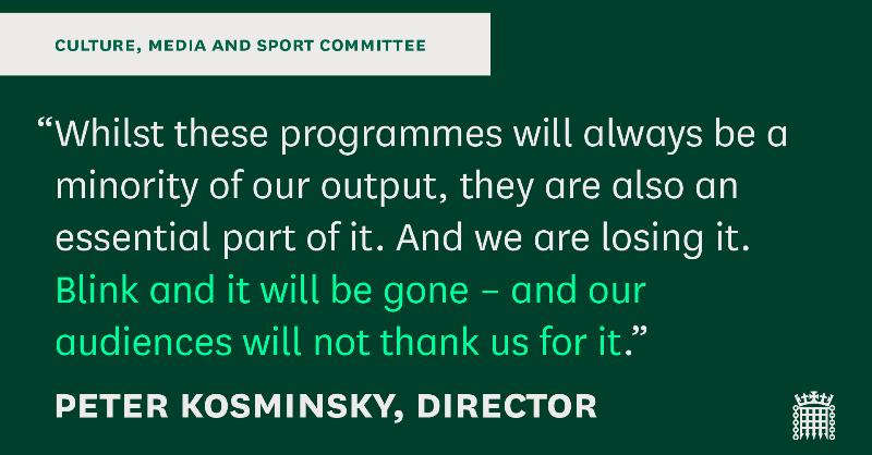 CommonsCMS's tweet photo. Ahead of our evidence session with @RhonddaBryant and @BFI next week, we have published evidence from Wolf Hall director Peter Kosminsky suggesting that serious changes are needed for the British high-end TV sector to continue to produce award-winning, conversation-setting shows.
