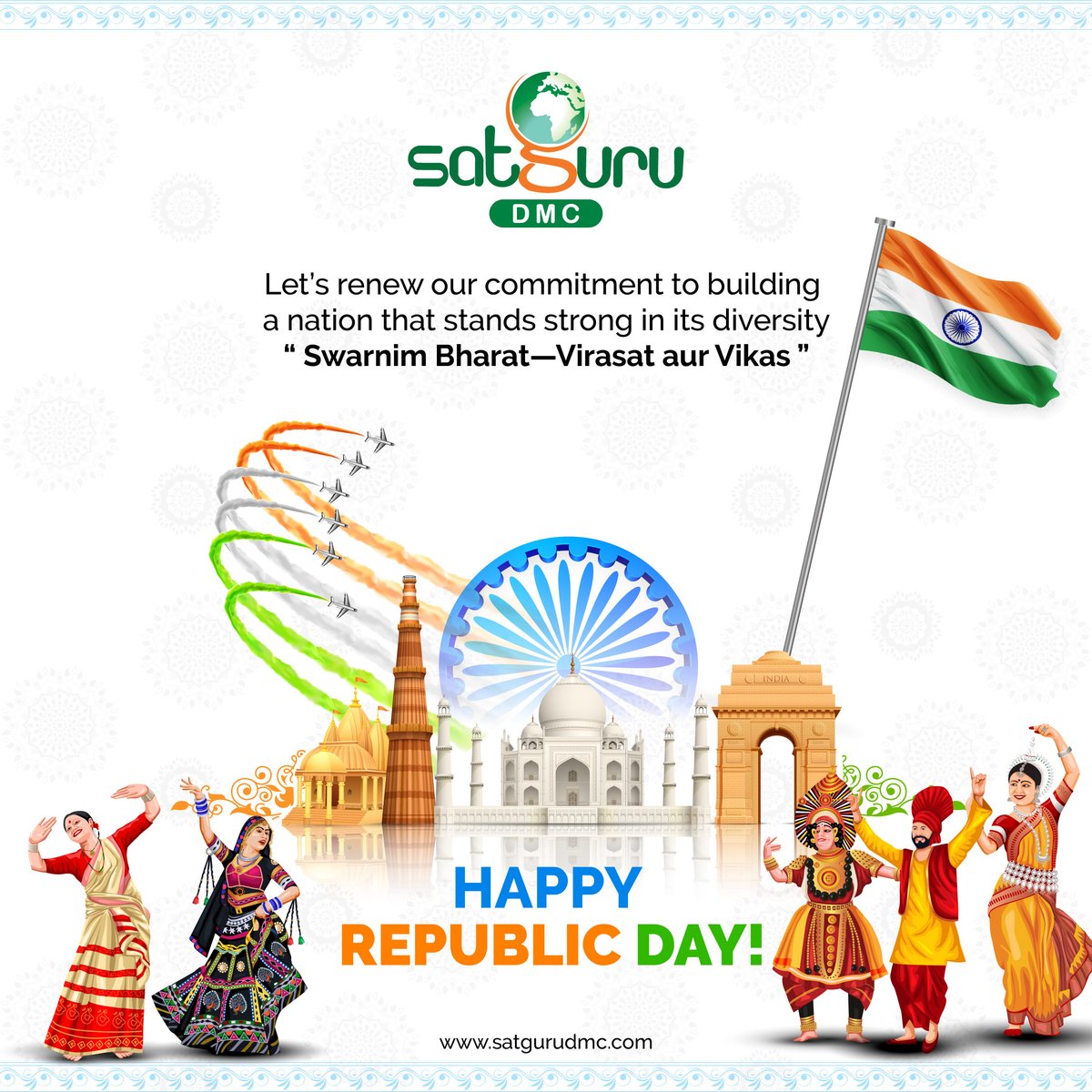 DmcSatguru's tweet photo. 🕊️ Through "Swarnim Bharat—Virasat aur Vikas", inspire people to embrace diversity and work toward a brighter tomorrow.
.
.
.
.
#RepublicDay #republicday #india #republicdayindia #happyrepublicday #indian #indianarmy #jaihind #republicdaycelebration #republicdayparade #satgurudmc https://t.co/494nGcWvGH