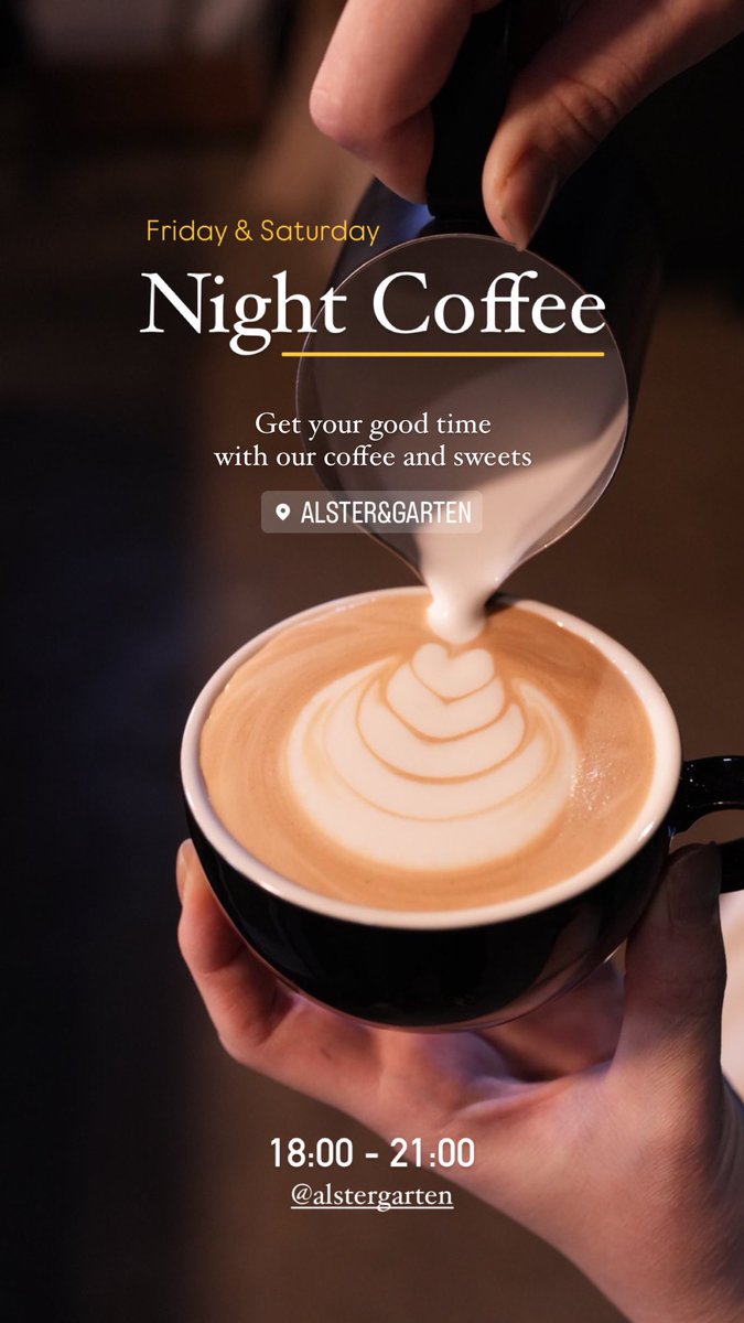 AlsterGarten's tweet photo. アルスターでは不定期で夜カフェを開催しています🌕 (インスタで告知)

営業時間【18-21時】

少し暗めに調節した照明が昼とは違った店の良さを醸し出しています。

少し贅沢に夜の時間を過ごしてみてはいかがですか？ https://t.co/fjVSQUijPz