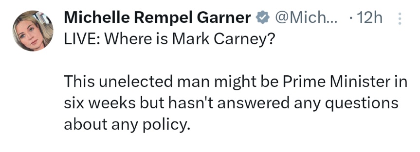 AvalonResists's tweet photo. Lol. CPC MP from Oklahoma #RunawayRempel, the woman who refuses to answer questions, is having a meltdown because Mark Carney isn't answering questions.
#NeverVoteConservative ๐จ๐ฆ https://t.co/TBiUPco7lR