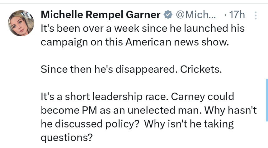 AvalonResists's tweet photo. Lol. CPC MP from Oklahoma #RunawayRempel, the woman who refuses to answer questions, is having a meltdown because Mark Carney isn't answering questions.
#NeverVoteConservative ๐จ๐ฆ https://t.co/TBiUPco7lR