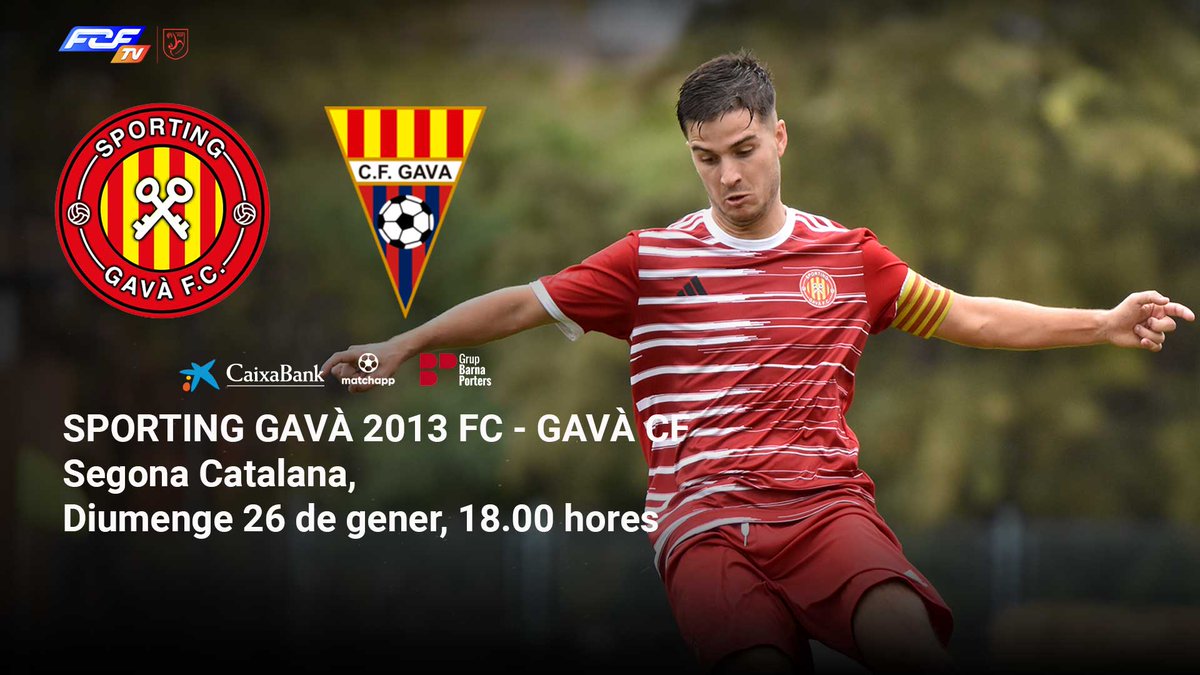 FCF_CAT's tweet photo. 📢 La 𝐒𝐞𝐠𝐨𝐧𝐚 𝐂𝐚𝐭𝐚𝐥𝐚𝐧𝐚 es viu en directe a l'#FCFTV

⚽️ @FCSportingGava 🆚 @cfgavaoficial 

🏆 J16 | Segona Catalana #2cat6
📆 Diumenge 26 de gener 
⏰ 18.00 hores
📺 #FCFTV 

🔗 Més detalls a https://t.co/TCdsMWzxnW

#futbolcat https://t.co/7w6vTAxHjo